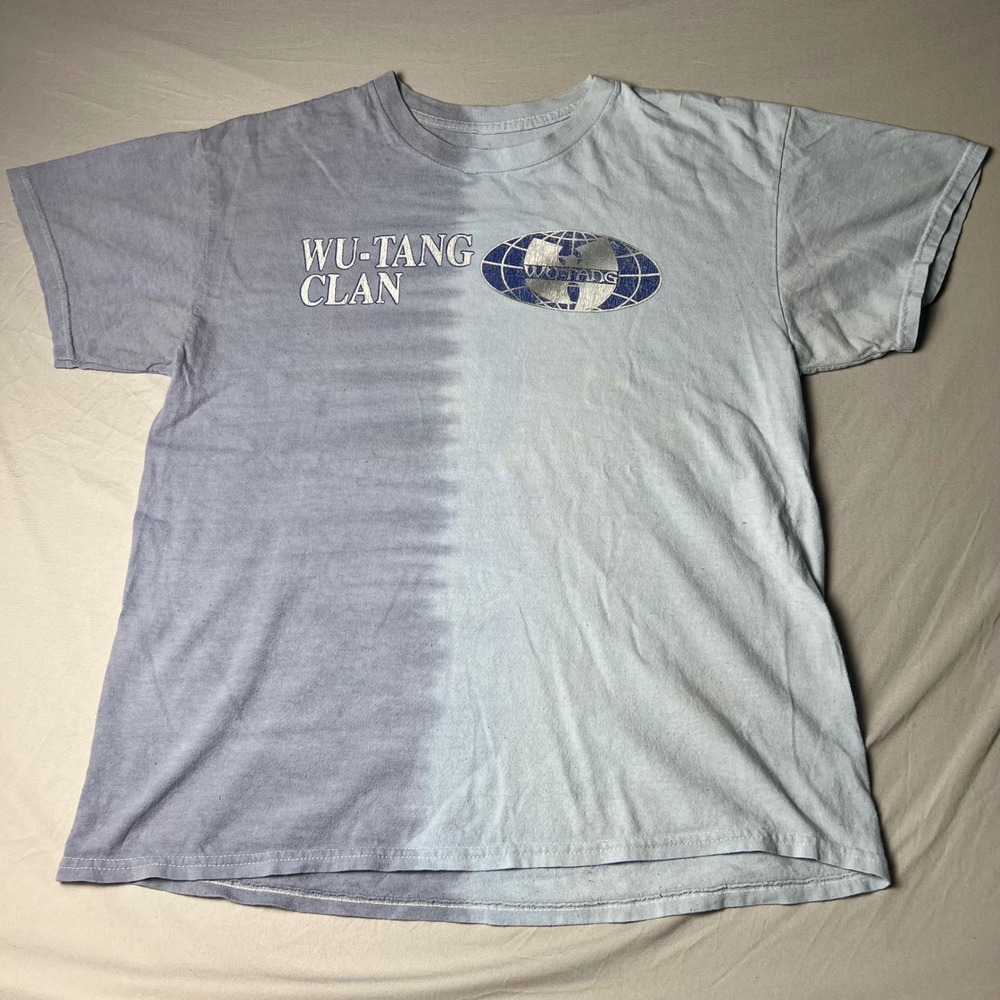 Wu-Tang Clan Split Dye Graphic T-Shirt Blue Grey Mens Medium Hip Hop Streetwear